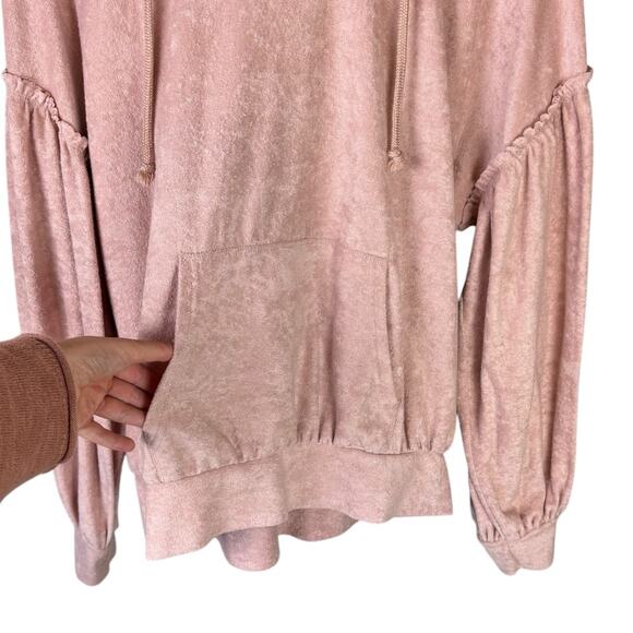 Free People Early Morning Hoodie Neutral Blush Pink Terry Oversized Pullover - Picture 12 of 15